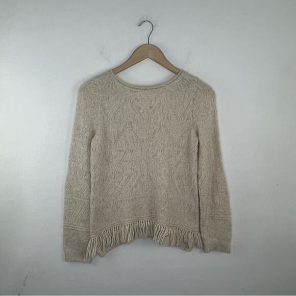 Anthropologie Moth Cotton Knit Fringe Hem Sweater - Picture 2 of 11